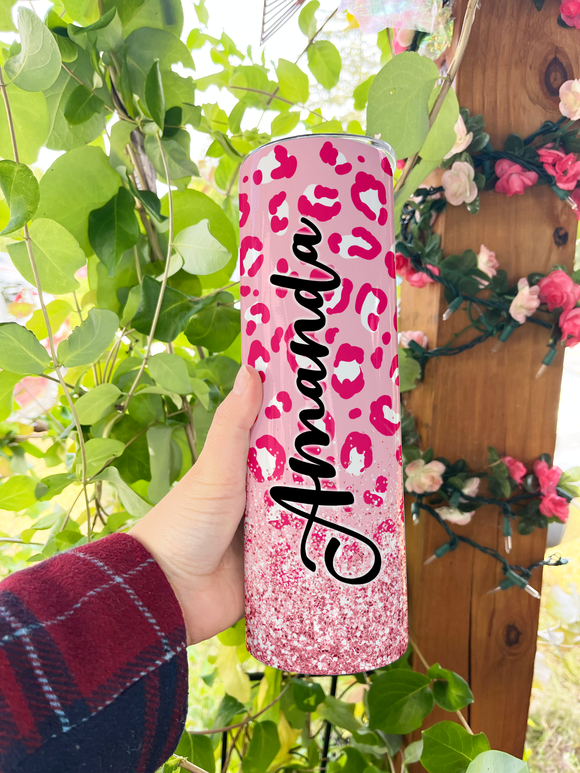 Glitter Leopard Tumbler, Personalized Glitter Tumbler